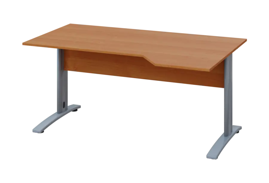 EZK 28 - 164 stůl kancelářský, rohový, pravý, kovová podnož stříbrná, deska 25 mm, široký 1600 mm, olše jantar